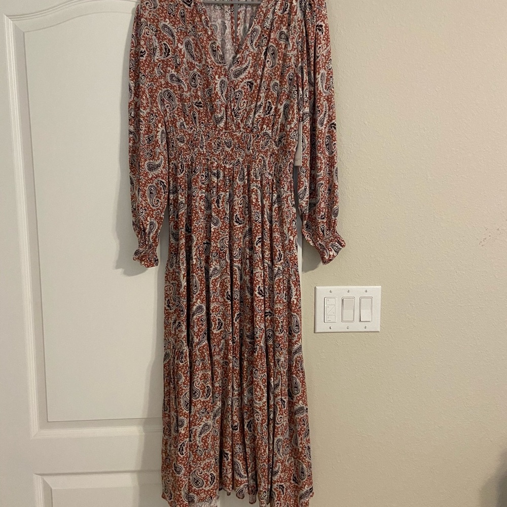 Not Today Brick And Black Paisley Print Maxi Dress